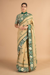Beige and  Green Saree4058 video